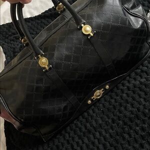 Versace Black Leather Quilted 2 way Boston Bag